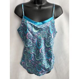 Emme Jordan Teal Blue Paisley Cami Satin Top Size M Floral Intimates Lingerie